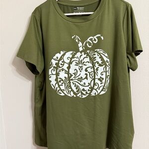 Green T-Shirt with White Pumpkin Design